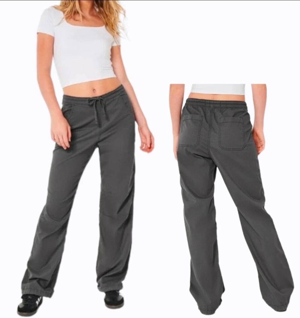 Hollister Adjustable Rise Parachute Baggy Pants Gray NEW Women's XL